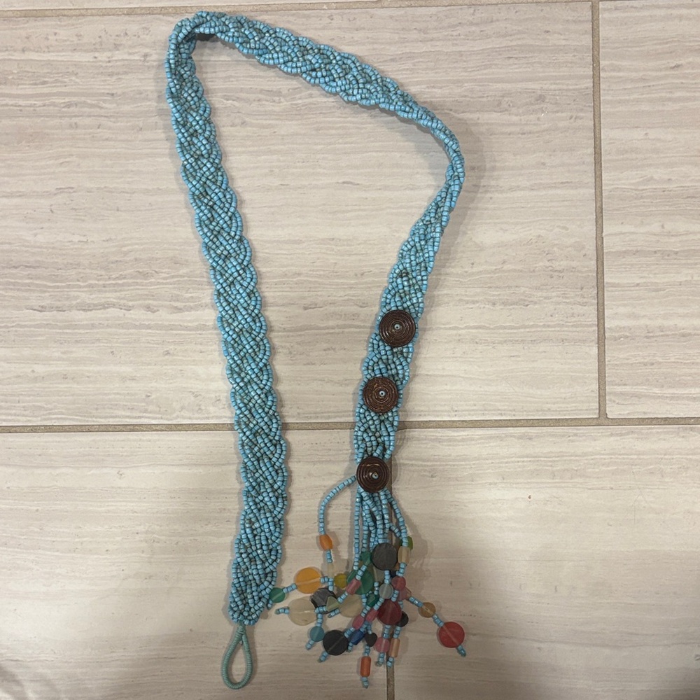 Vintage Beaded Adjustable Belt with Multicolor Accents